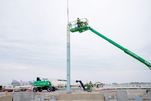The first steel beam is installed at the $3.5 billion Honda/LG Energy Solutions EV Plant in Jeffersonville. The beam is one of many that will be needed in order to build the 2 million-square-foot-facility. Work on the project will be performed under a Project Labor Agreement.